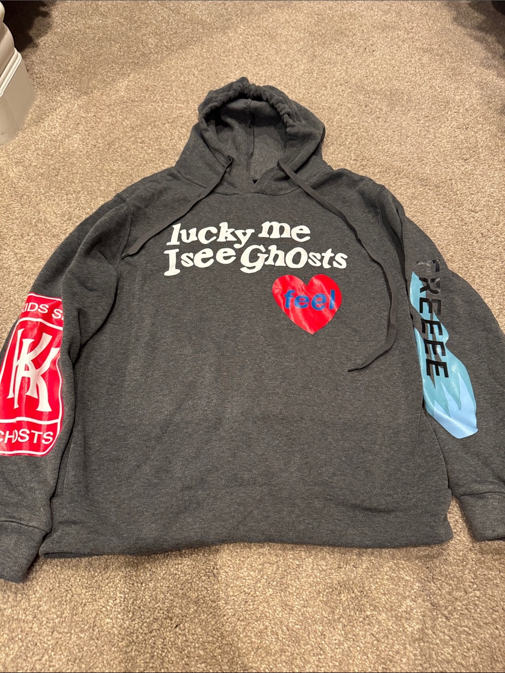 Lucky Me I See Ghosts Charcoal Graphic Hoodie
